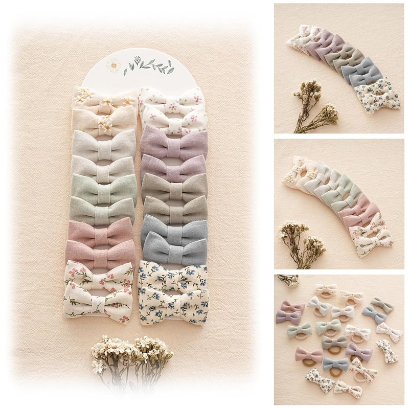 Fancy Clouds Baby Toddler Little Girls Hair Ties with 2" Linen Bows, 20 pcs No Damage Elastic Nylon Ponytail Holders Scrunchies for girls, Small Hair Accessories for Kids Thick or Thin Hair - Image 1